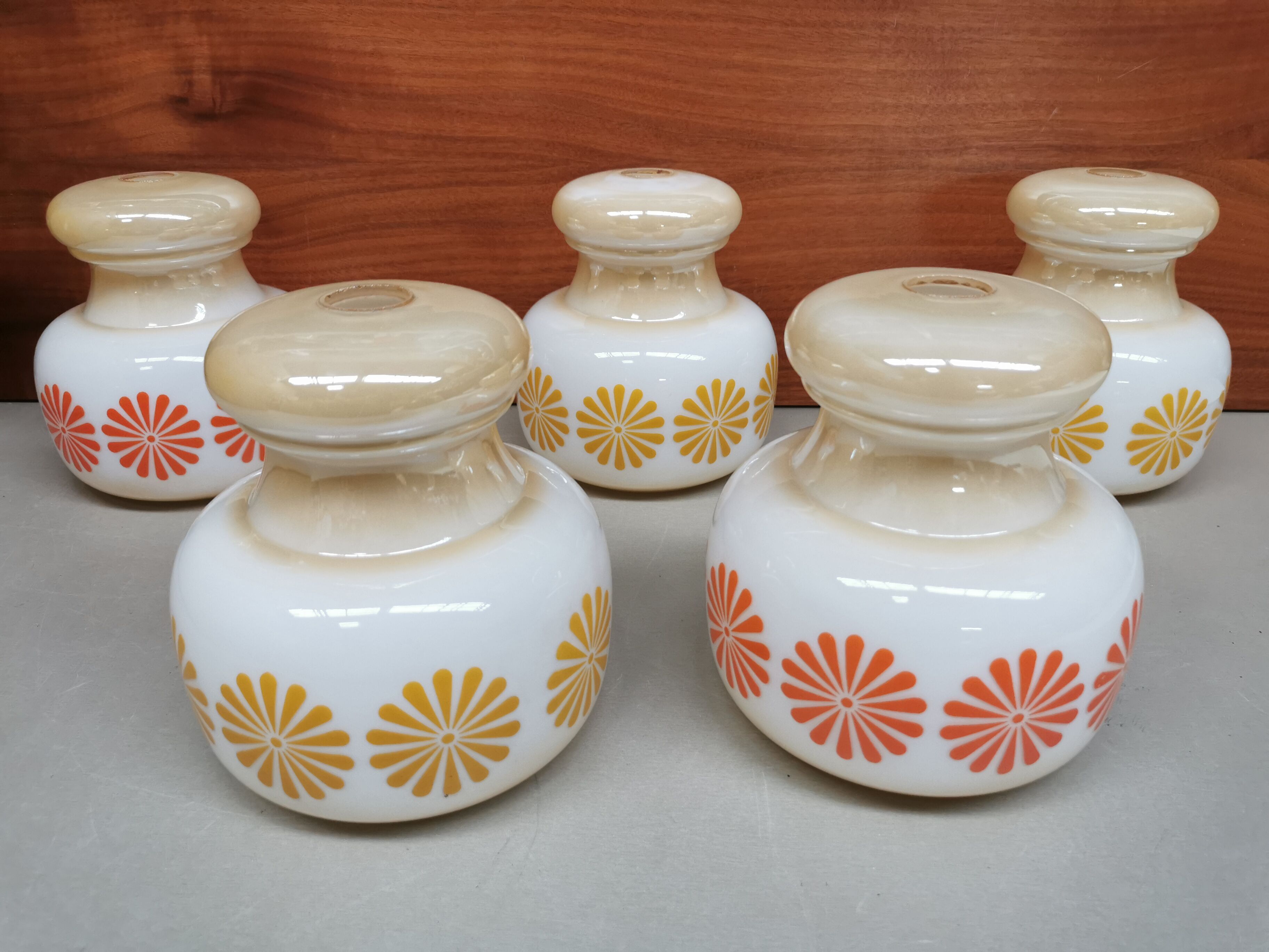 Lot 5 abat-jours en verre vintage 70's orange et jaune
