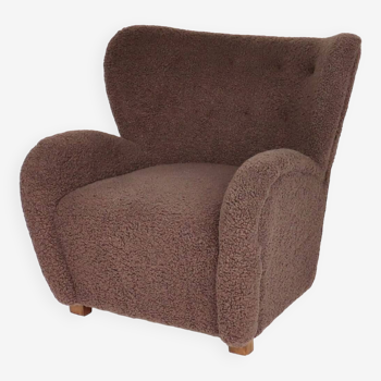 Fauteuil à oreilles en tissu bouclette