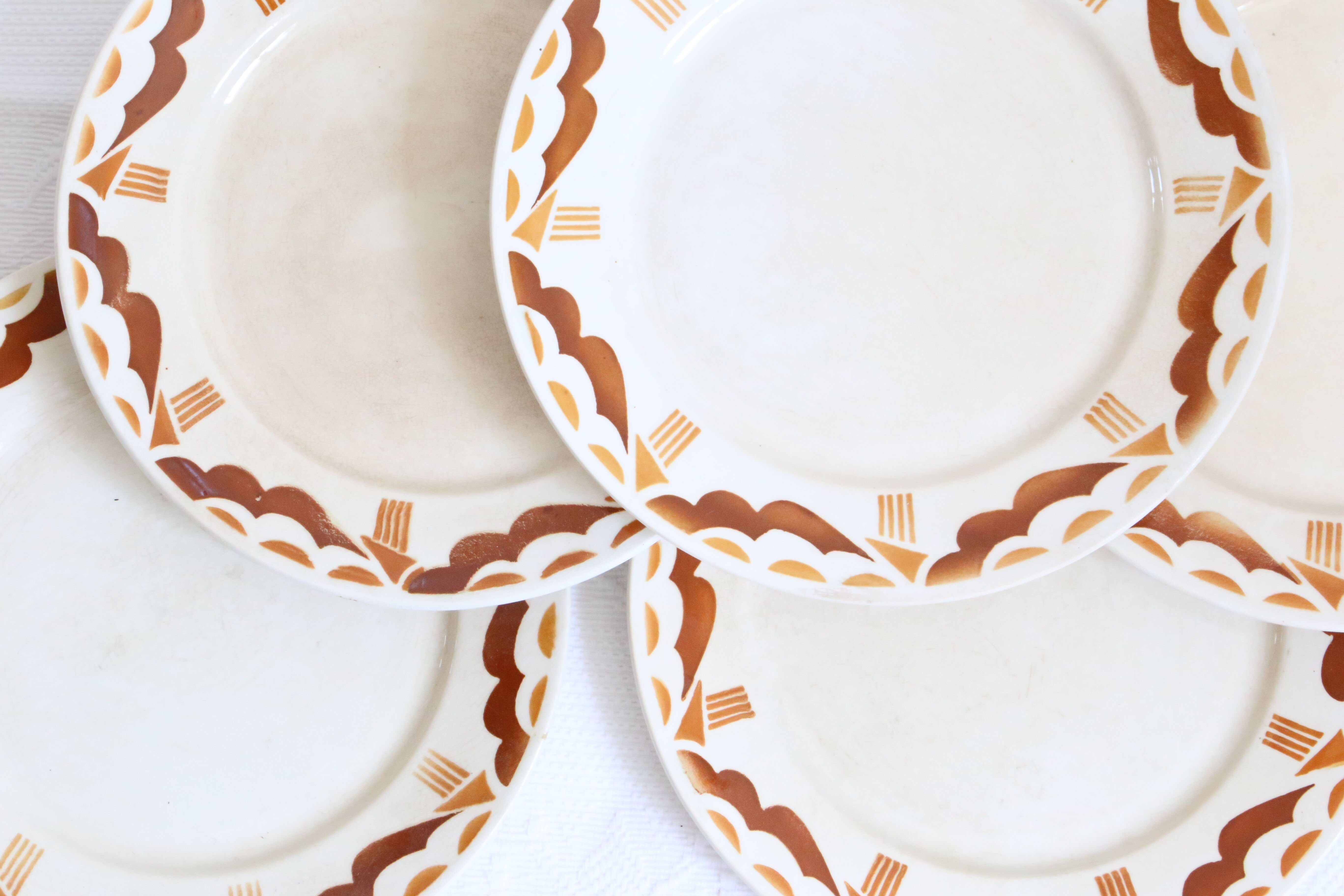 Set of 7 flat plates badonviller, nanteuil, vintage french, authentic, rare, countryside