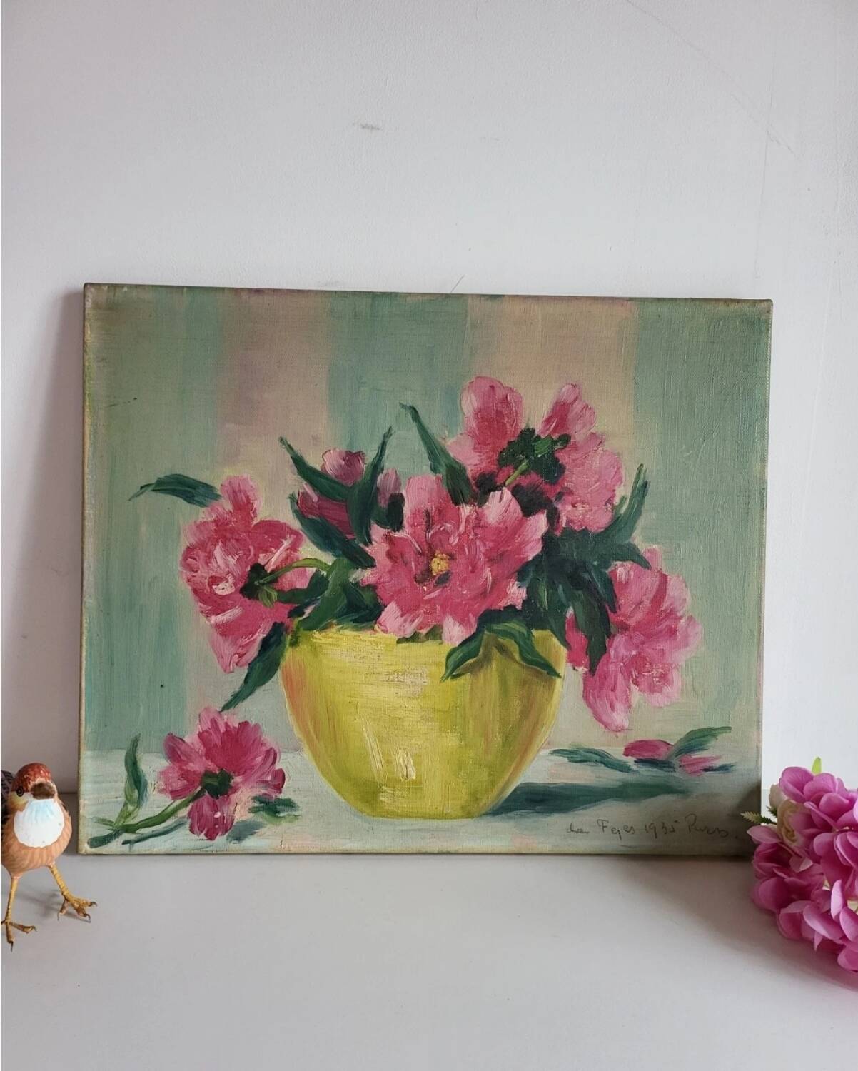 Tableau huile sur toile bouquet de fleurs, XXème