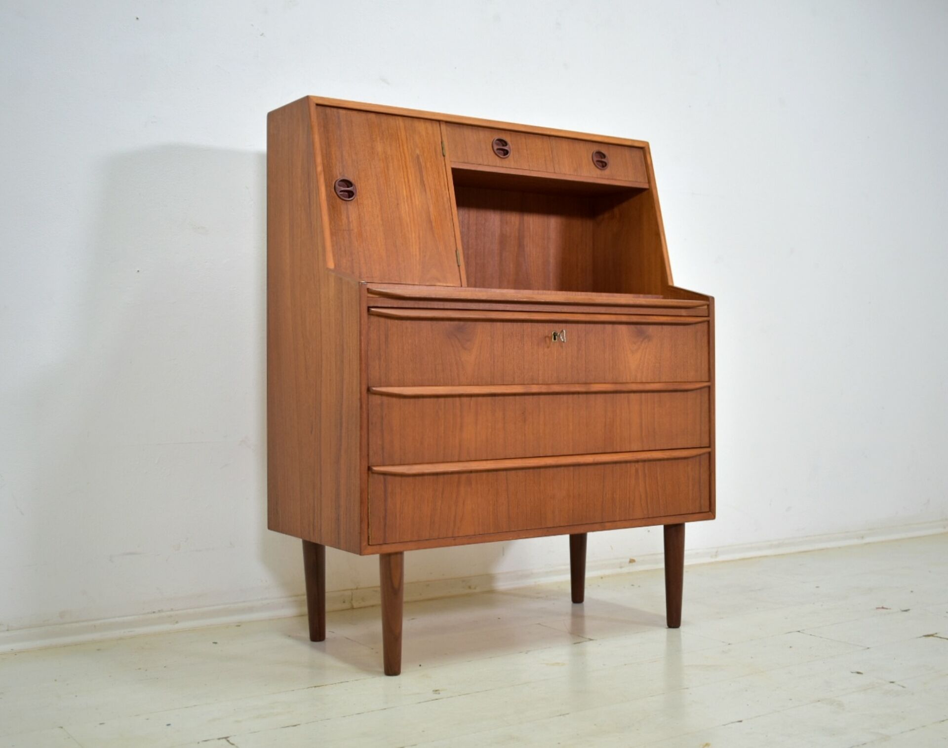 Danish sekretary teak 1960s vintage Scandinavian mid century