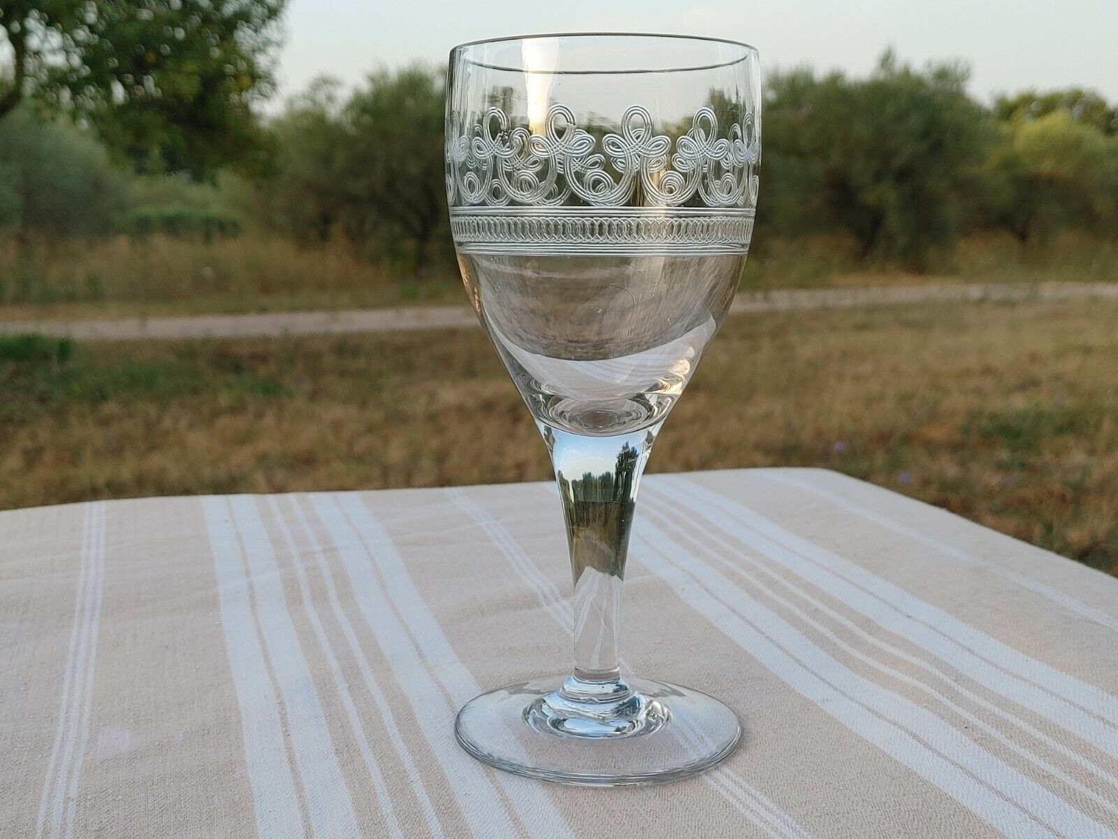 8 old water glasses engraved with a large frieze late XIX-XXth