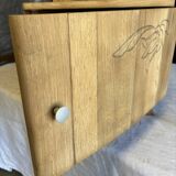 Raw wood bedside table