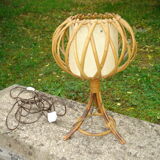 Lampe rotin tripodes années 70