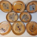 Set of 8 vintage dessert plates in enamelled stoneware signed MALI