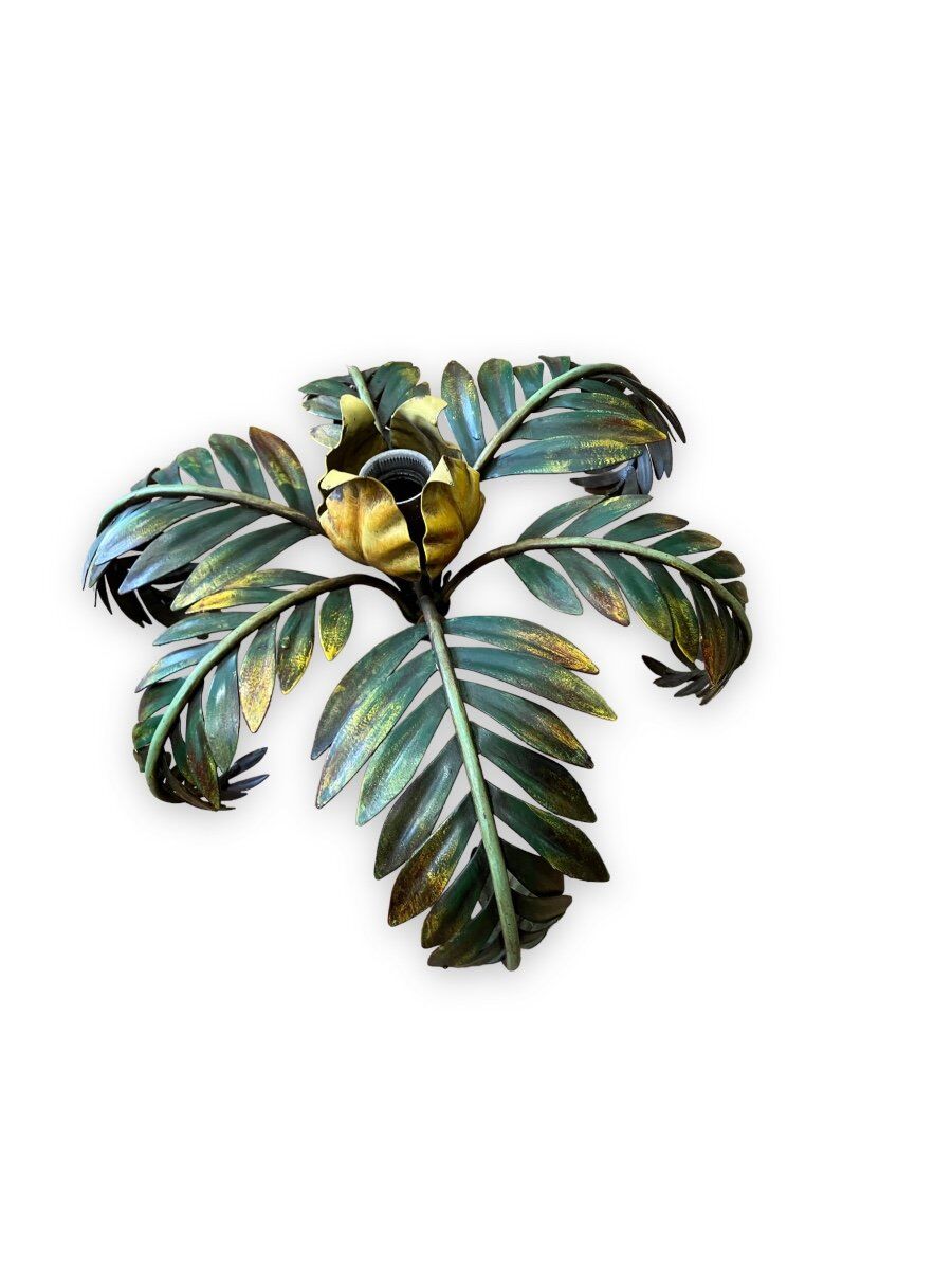 Palm leaf chandelier in painted sheet metal, 1970s