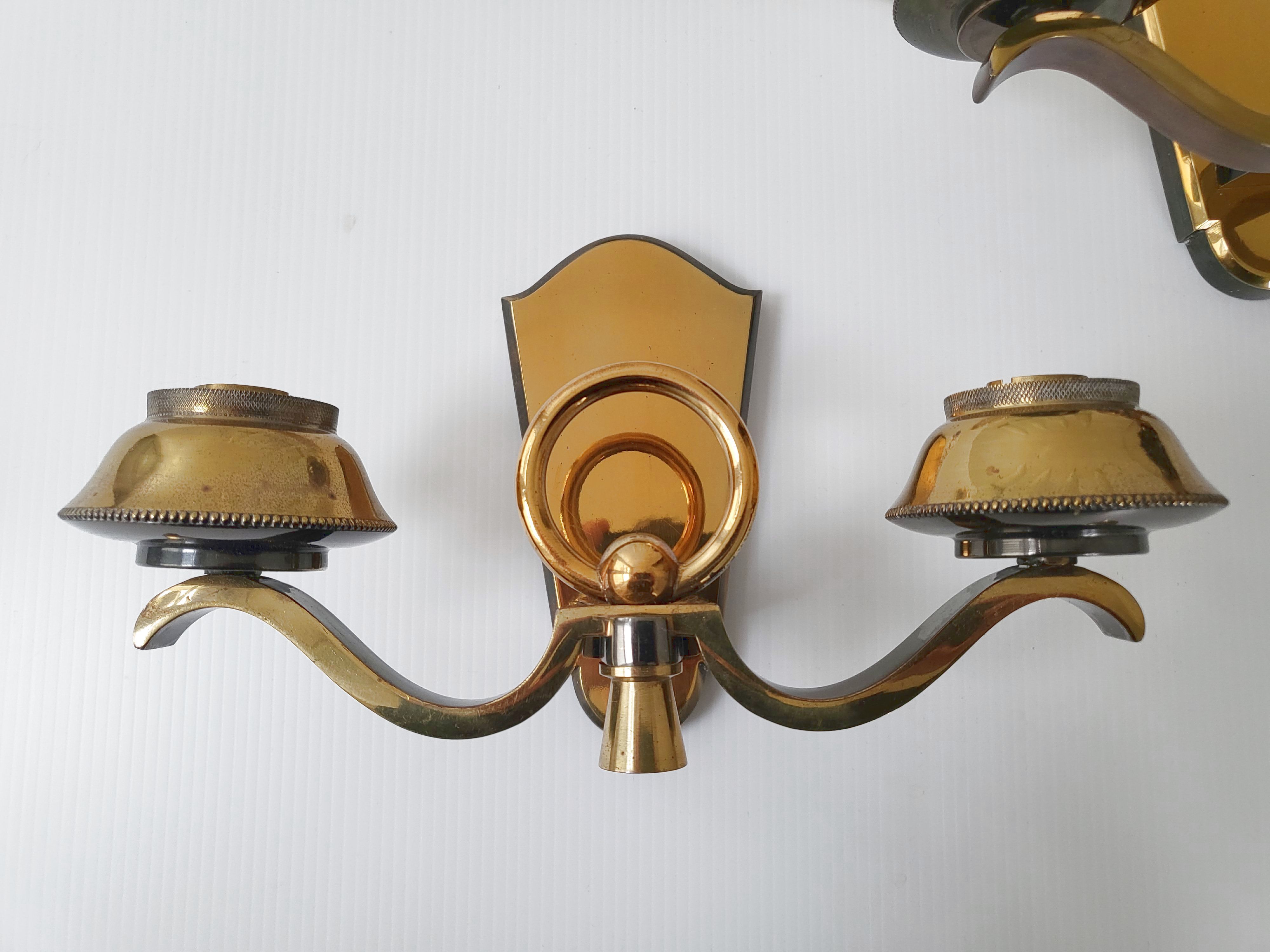 Pair of vintage bronze wall lamps house Libéros 1950