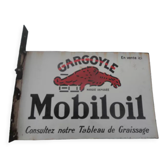 Plaque émaillée Mobiloil gargoule drapeau double face