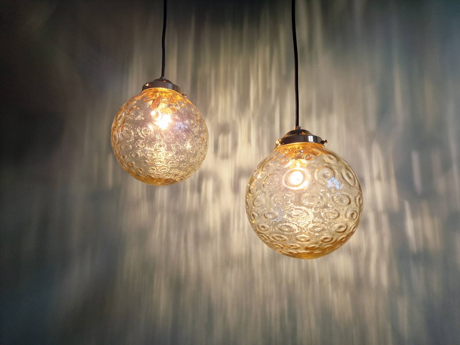 Amber bubble glass vintage pendant, 1970s