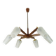 1960s mid century sputnik 8-light CHANDELIER teak brass glass ceiling light