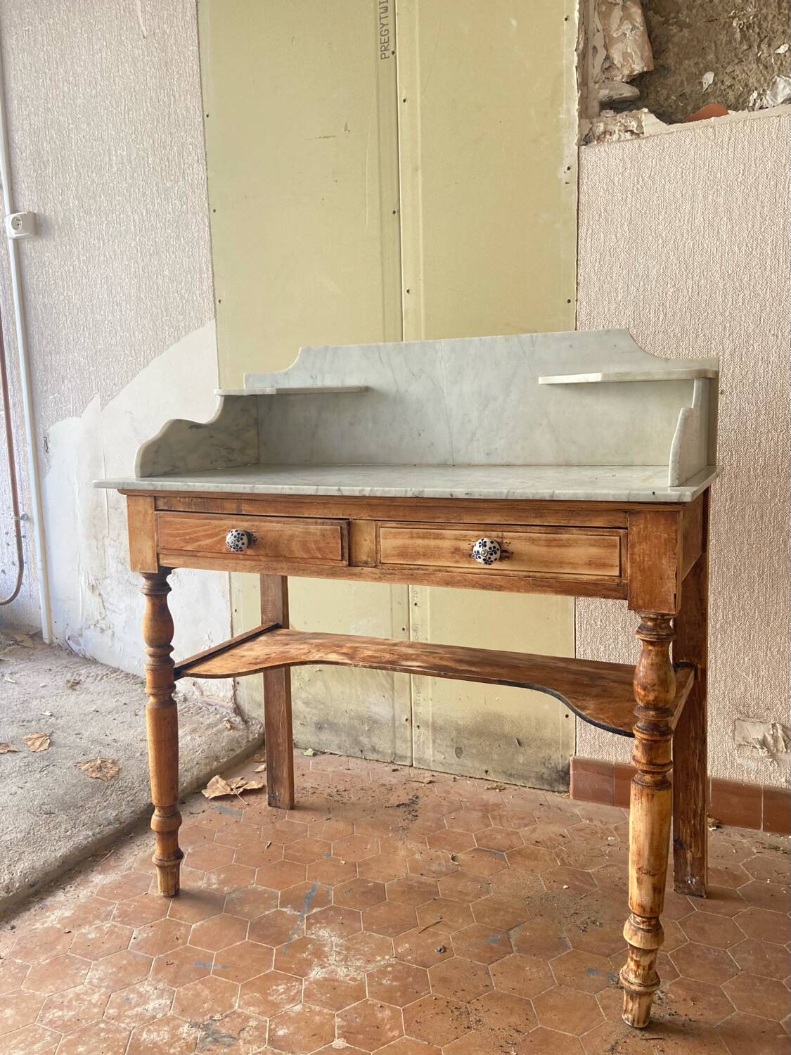 Antique solid wood dressing table with marble top