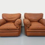 Pair of vintage Coquelicot lounge chairs by Tito Agnoli for Poltrona Frau in leather from the 70s