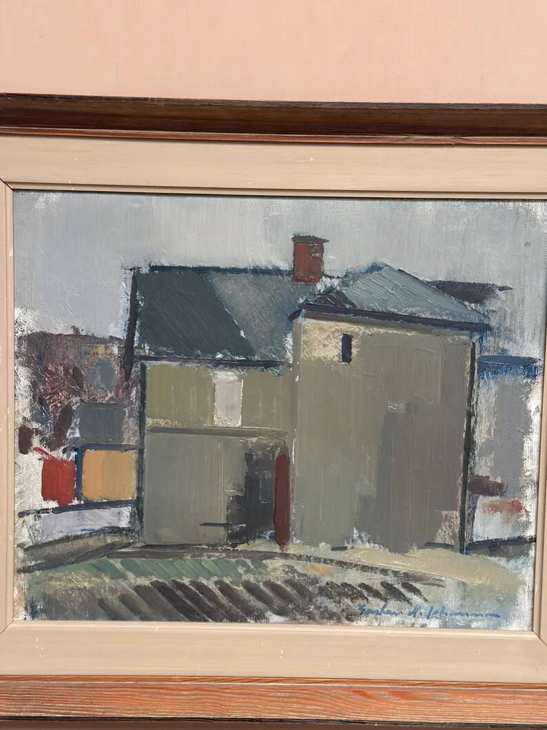 Original Swedish Oil on Canvas – “Sage House” by Gustav‑Adolf Johansson – Signed – Vintage & Framed
