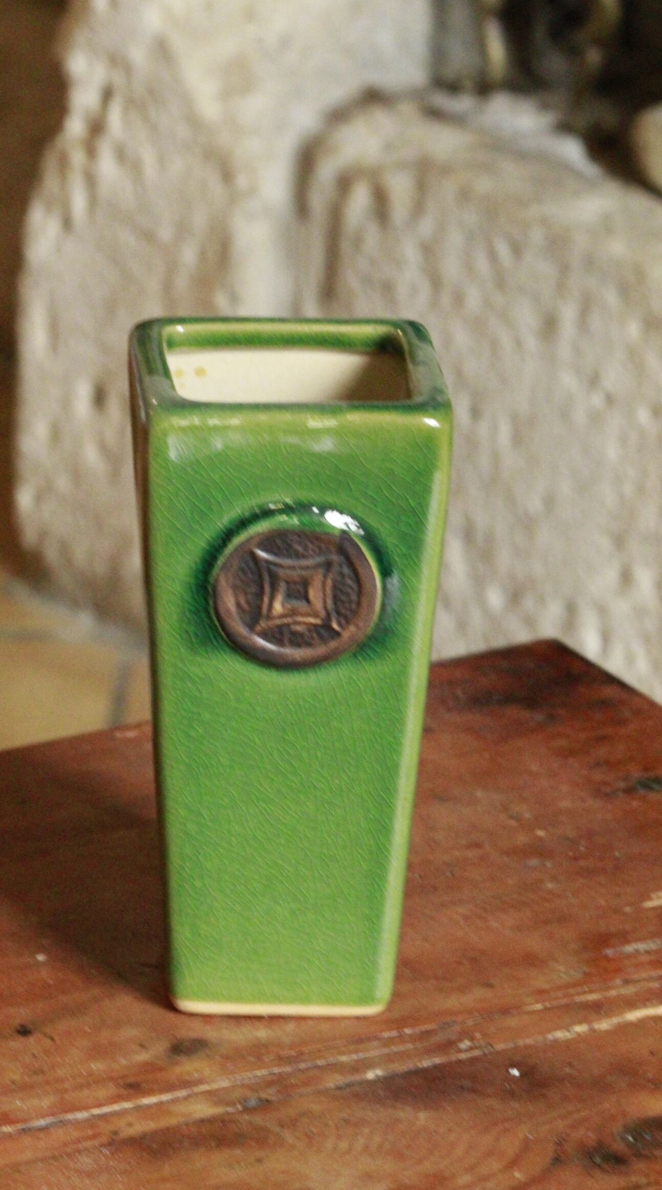 Green cracked ceramic vase