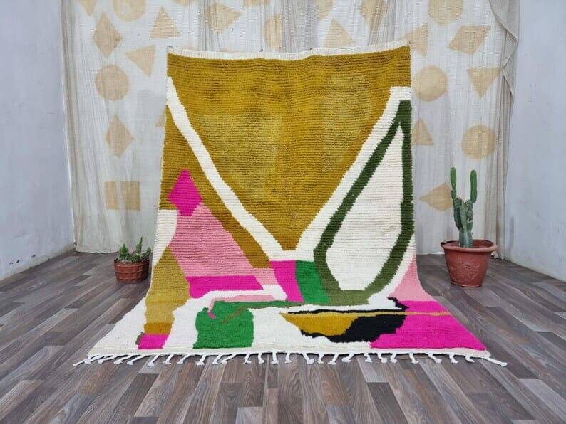 Traditional pure natural wool Berber rug size 100 x 200 cm