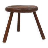 Tabouret trépied en bois sculpté à la main, France, années 1900