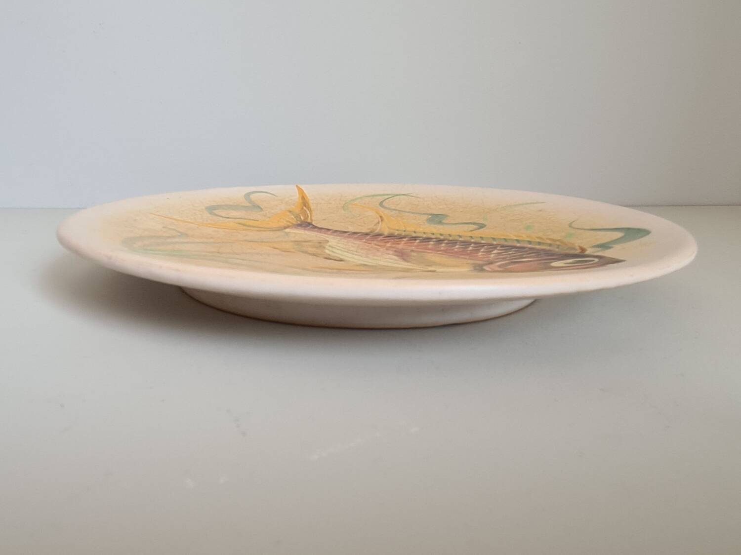Decorative plate signed Vallauris handmade decor / fish / painting / 1950 / French riviera / Mid-Century / 20th century