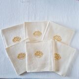 6 Serviettes en tissu de coton avec anagramme "GB", jaune clair, broderie damassée.