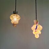 Duo de suspensions en verre soufflé multicolore, Murano, 1950-60