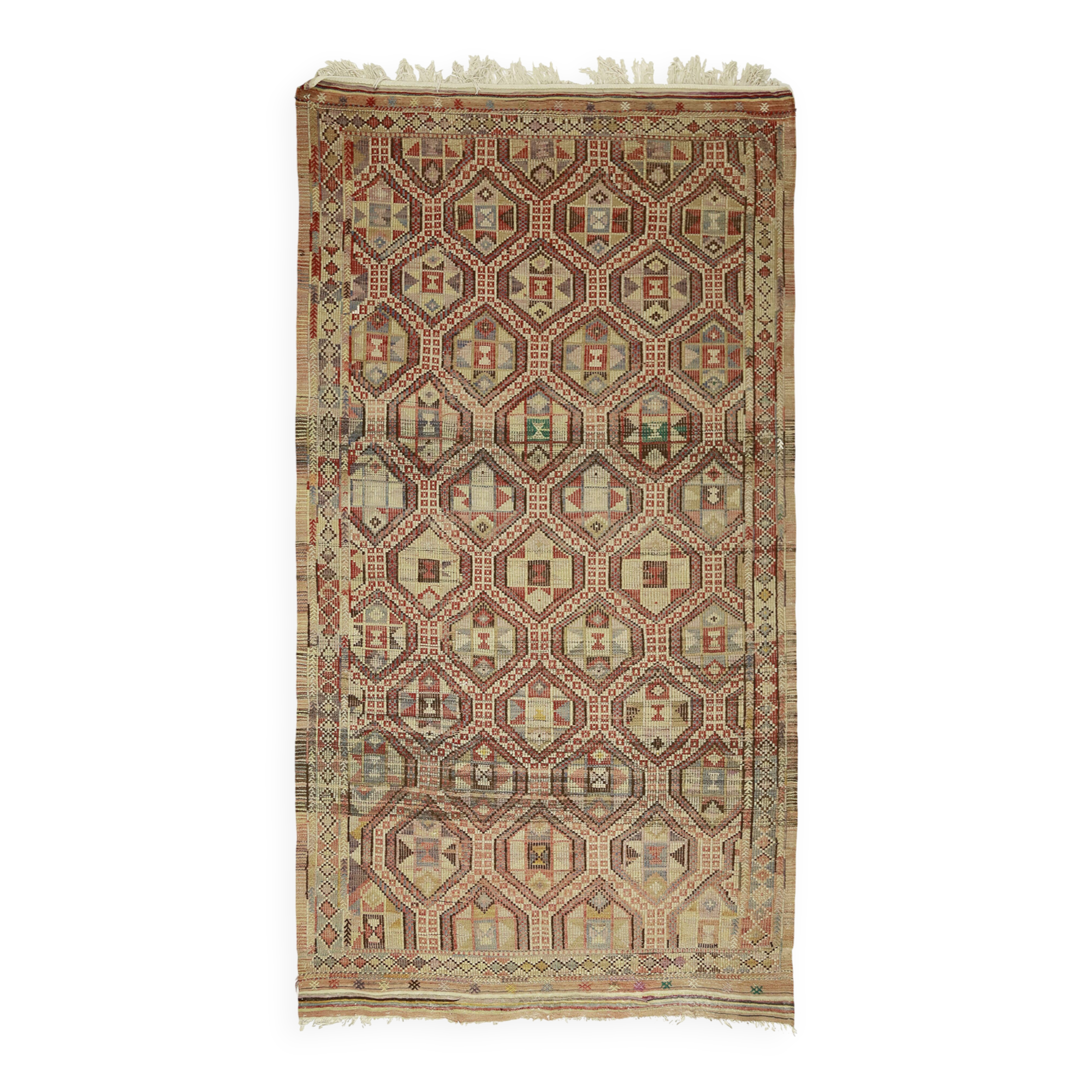 Grand Kilim Oushak Vintage Geometric Red Beige 300 x 160 cm