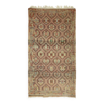 Grand Kilim Oushak Vintage Geometric Red Beige 300 x 160 cm