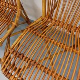 Set of 4 vintage Audoux Minet rattan chairs from the 1950s and 60s.