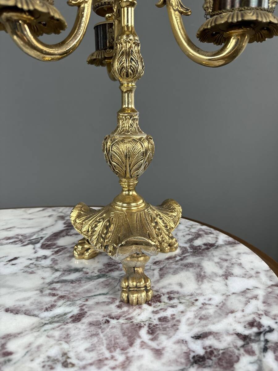 Pair of three-light candelabra in bronze, 20th century