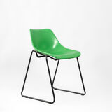 Set of 4 stackable iron chairs in green and yellow, 1970's
