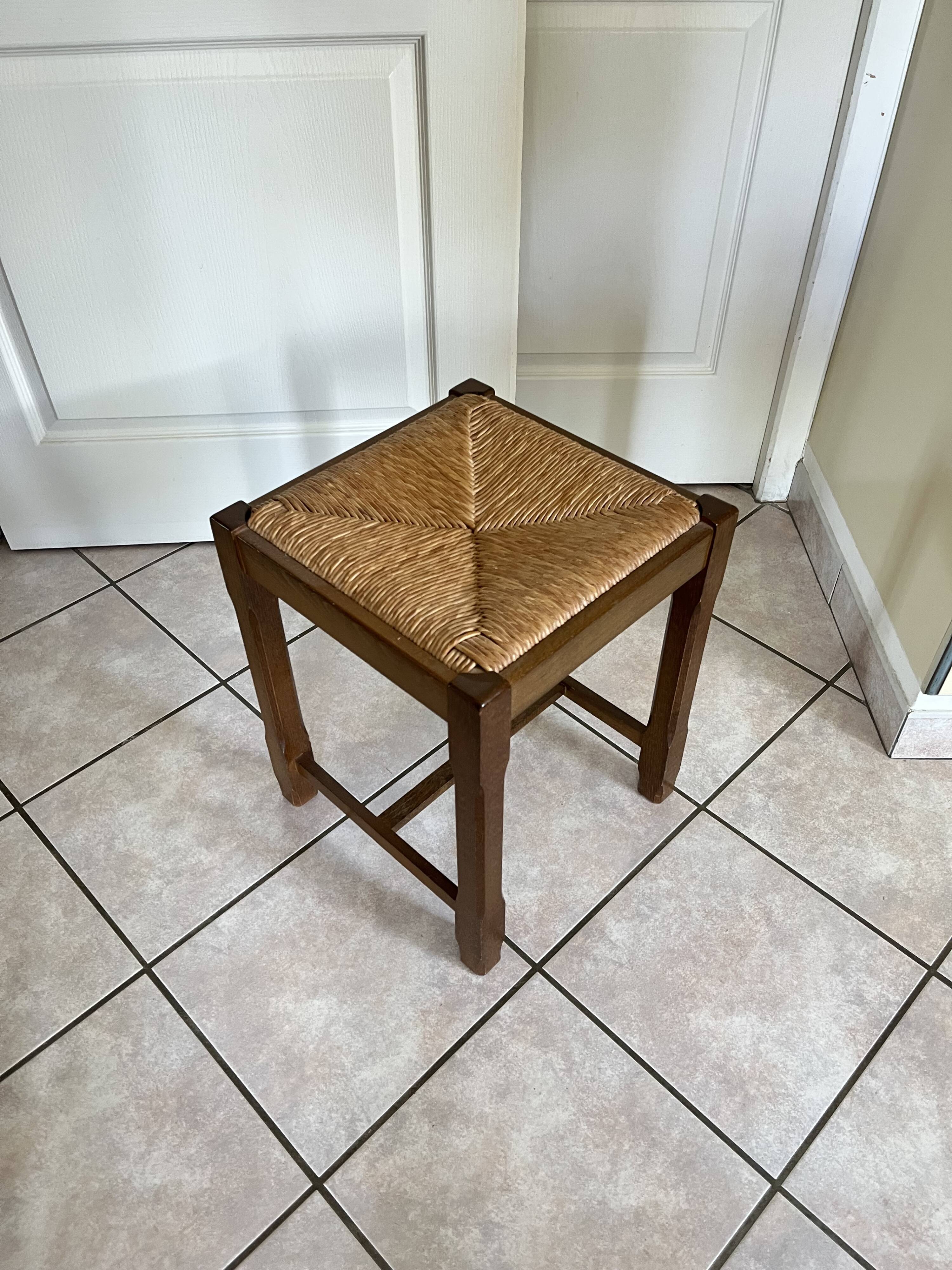 Wood and straw stool