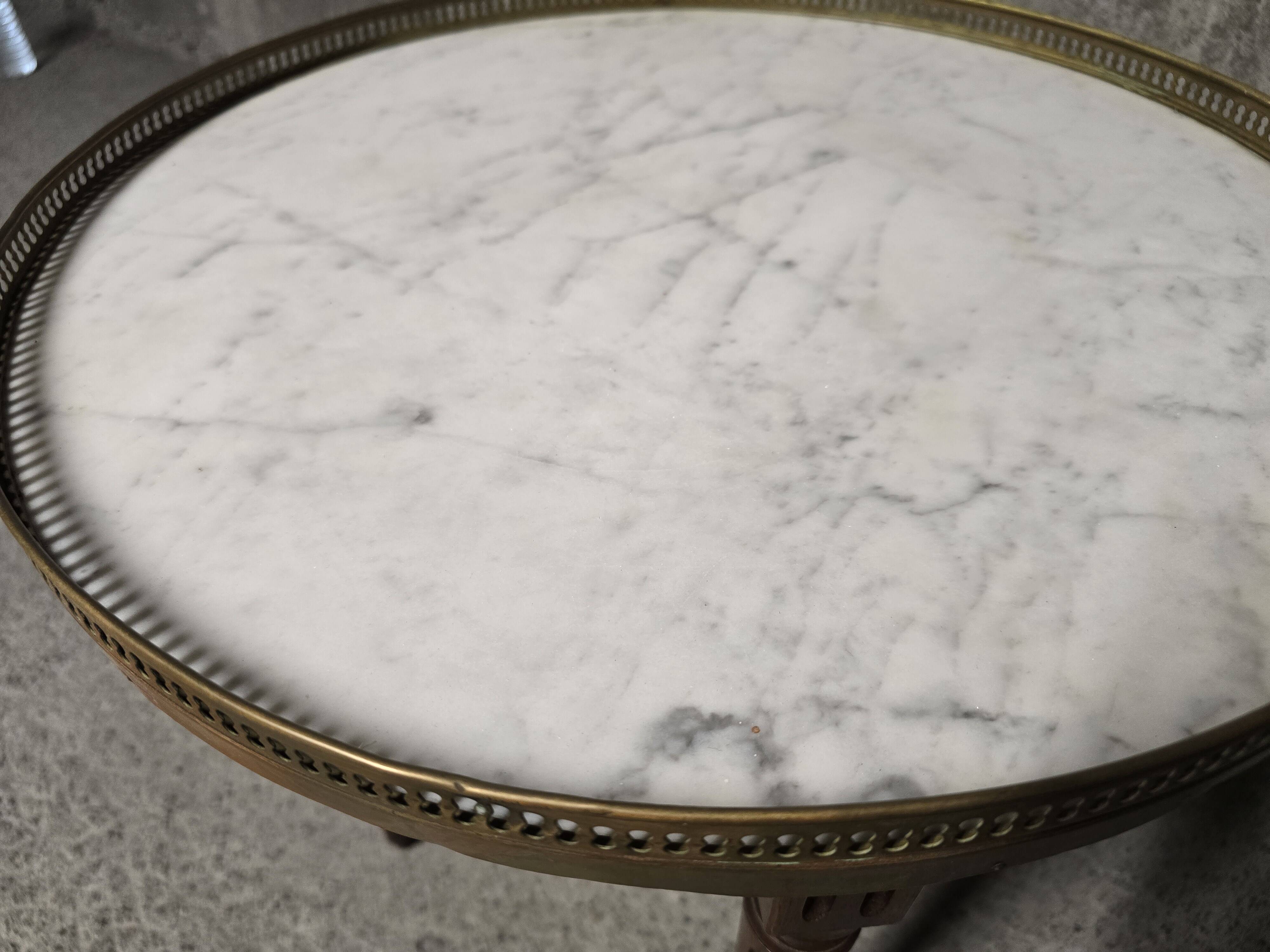 Louis XVI style bouillotte table, marble top.