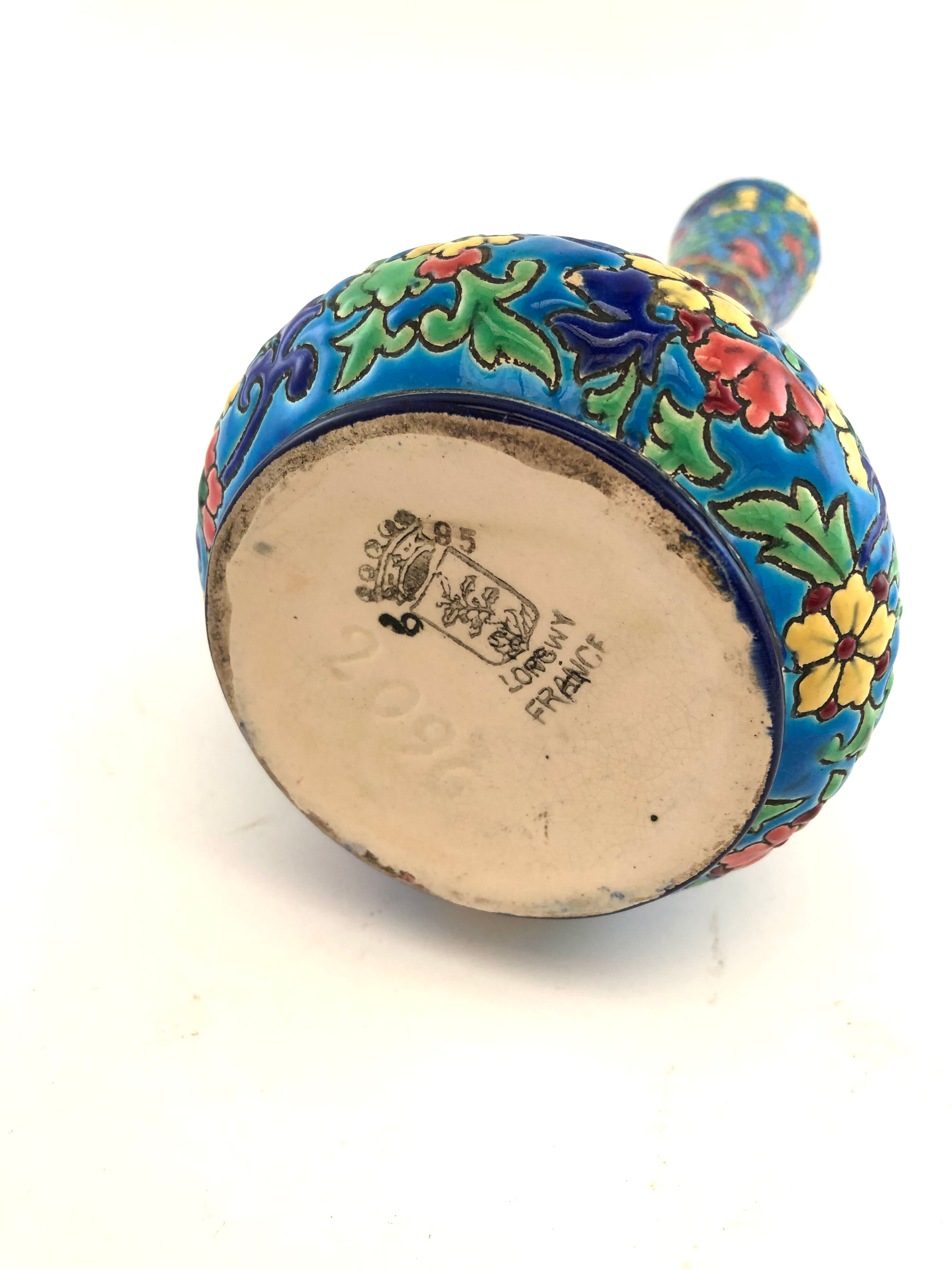 Soliflore vase in blue enamels of Longwy