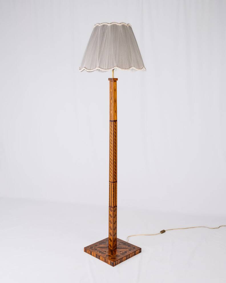 Lampadaire Art Deco en marqueterie, France, 1930s