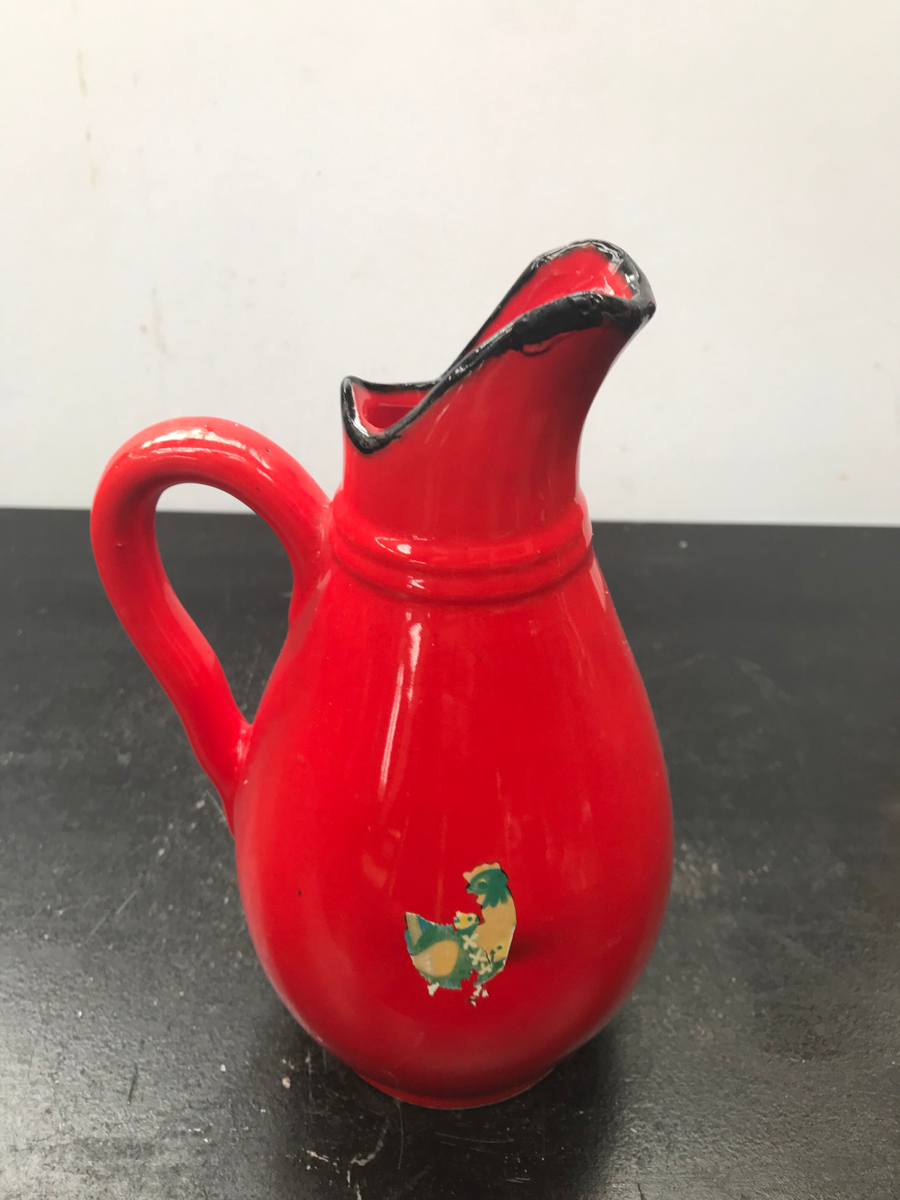 Old red ceramics pitcher vintage 70s