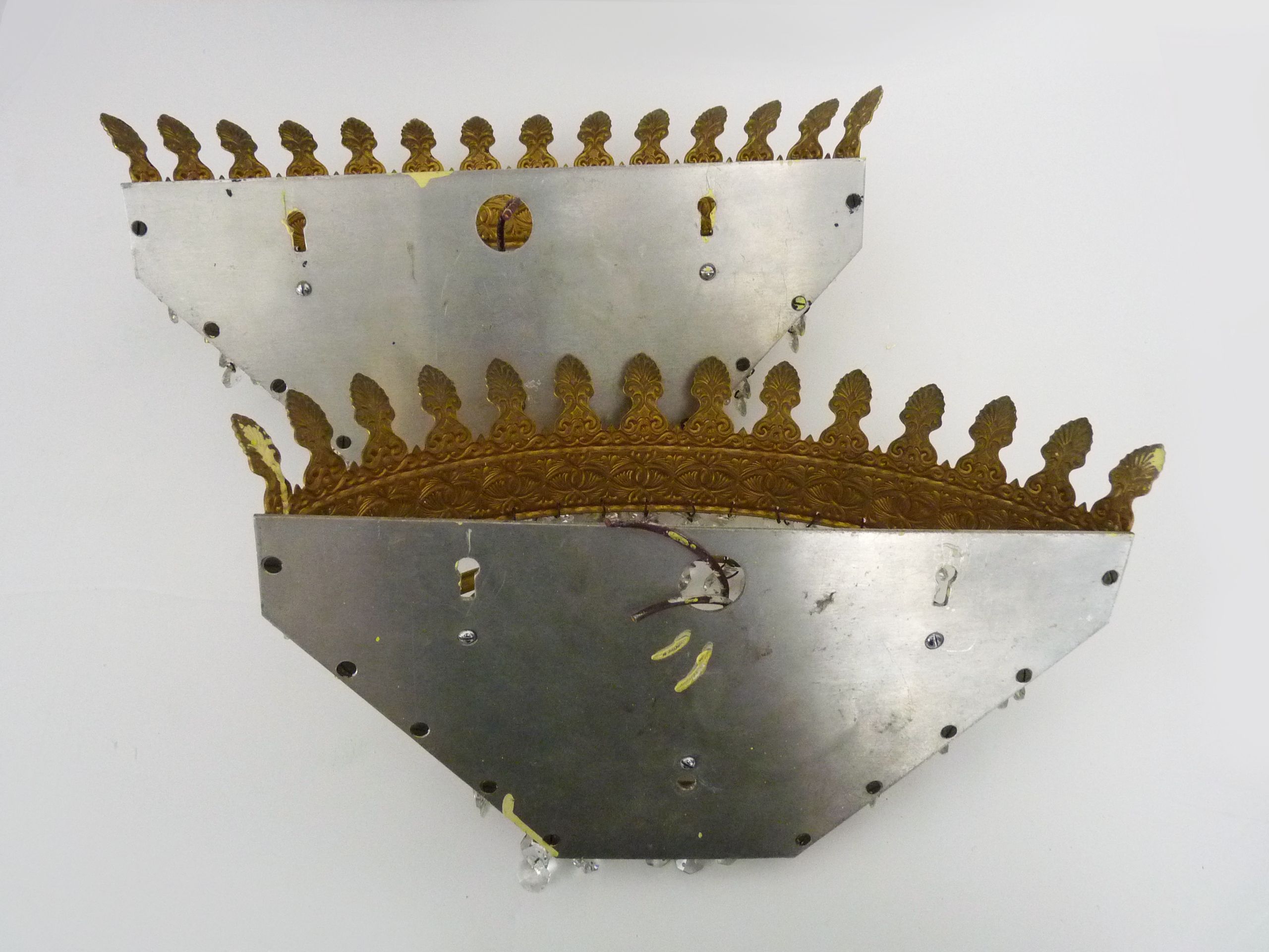 Pair of vintage wall lamps double lights with glass and brass grapevines. Year 70 80