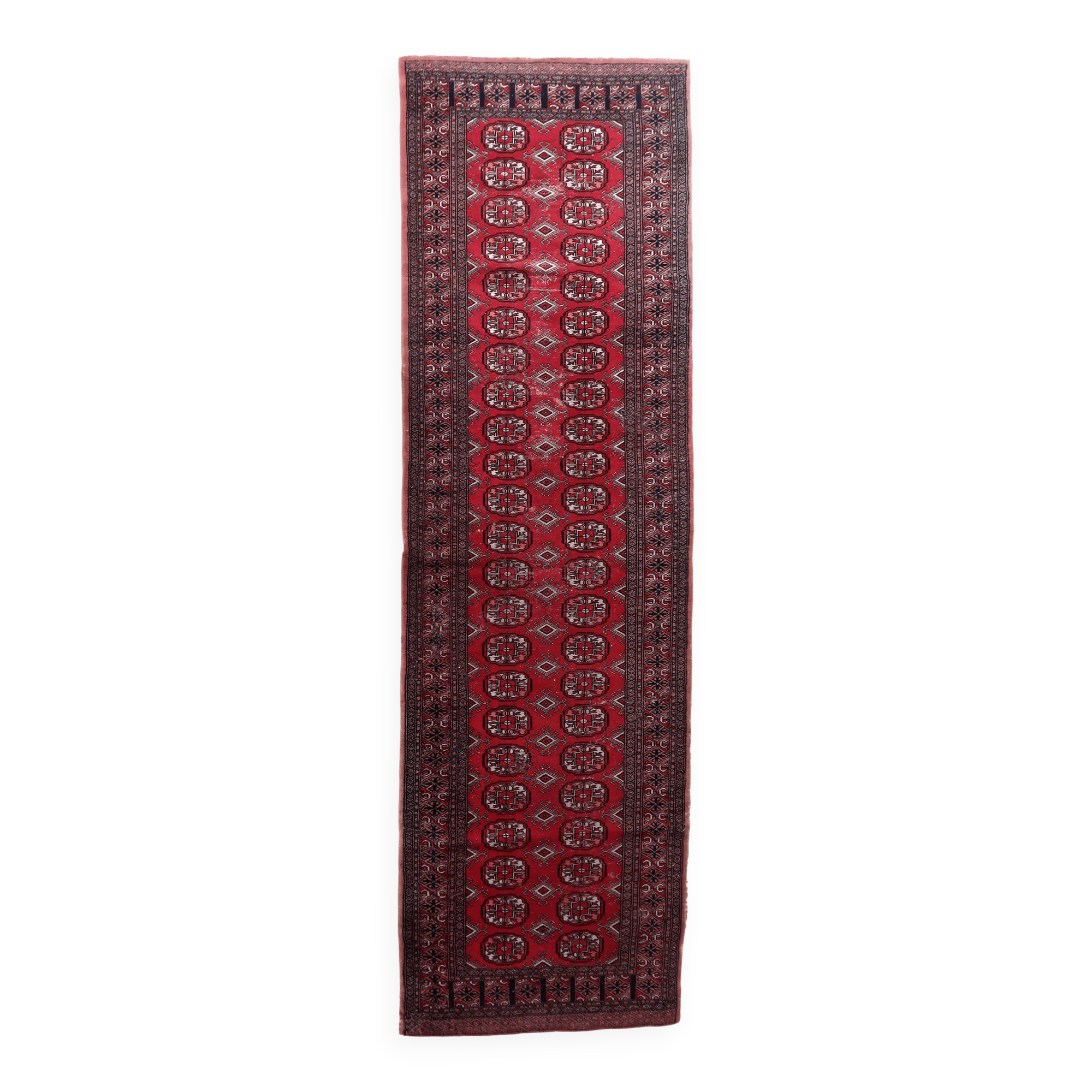 Handmade vintage Uzbek Bukhara runner 80cm x 274cm, 1960s