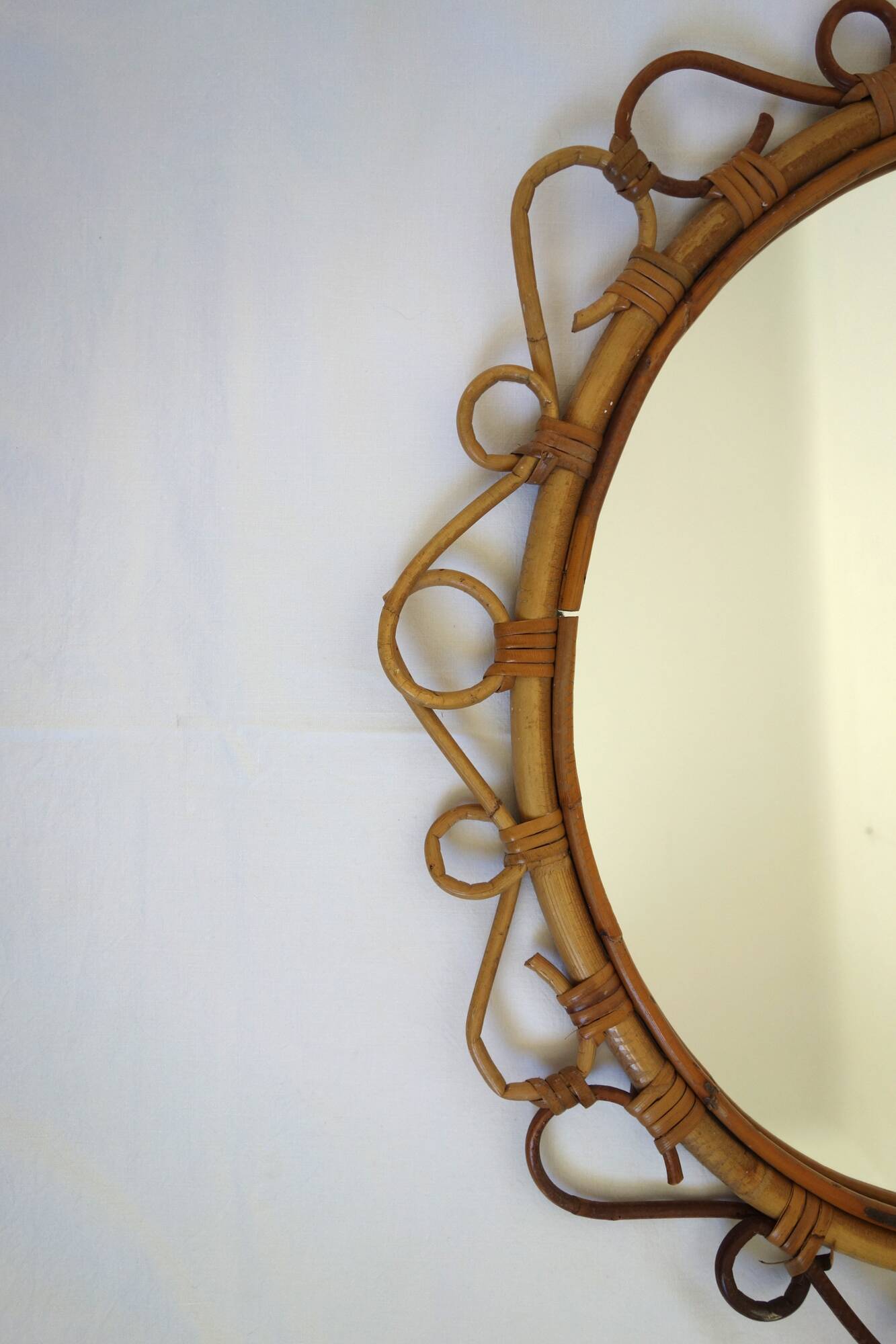 Rare oval bamboo mirror circa 1960