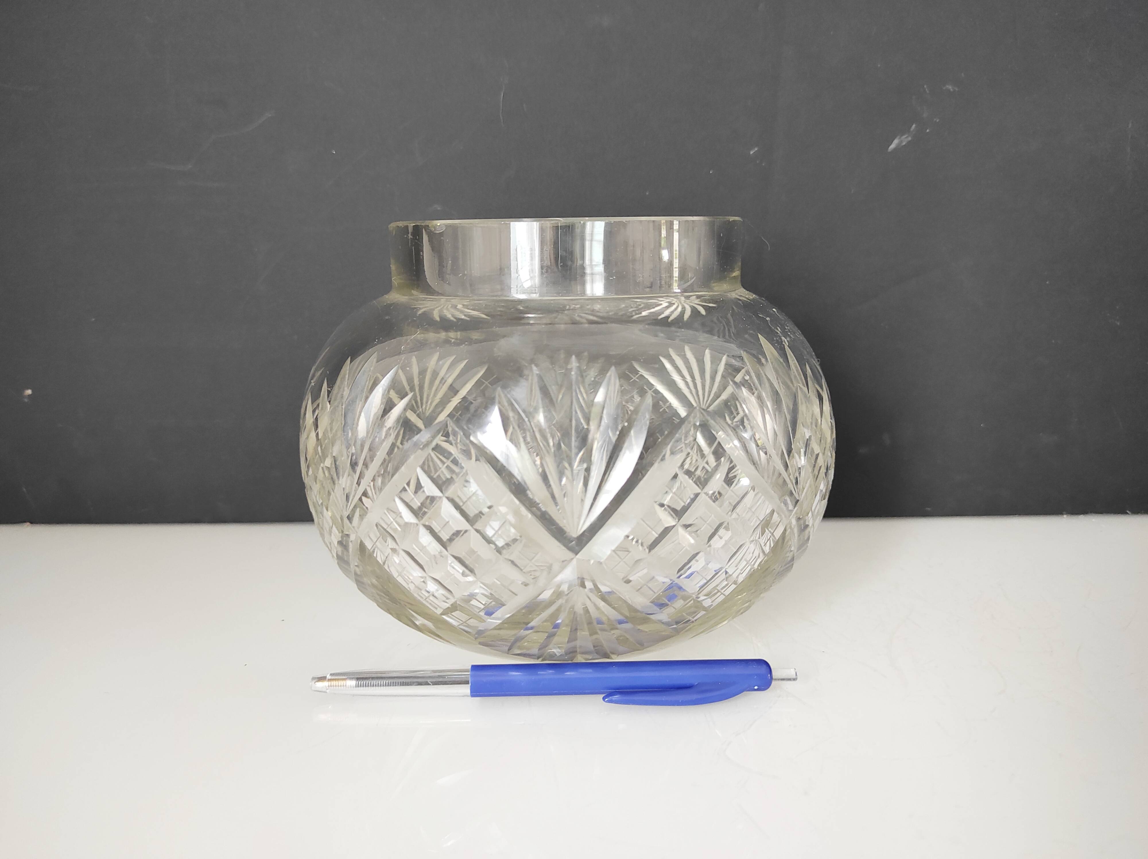 Cut crystal ball vase