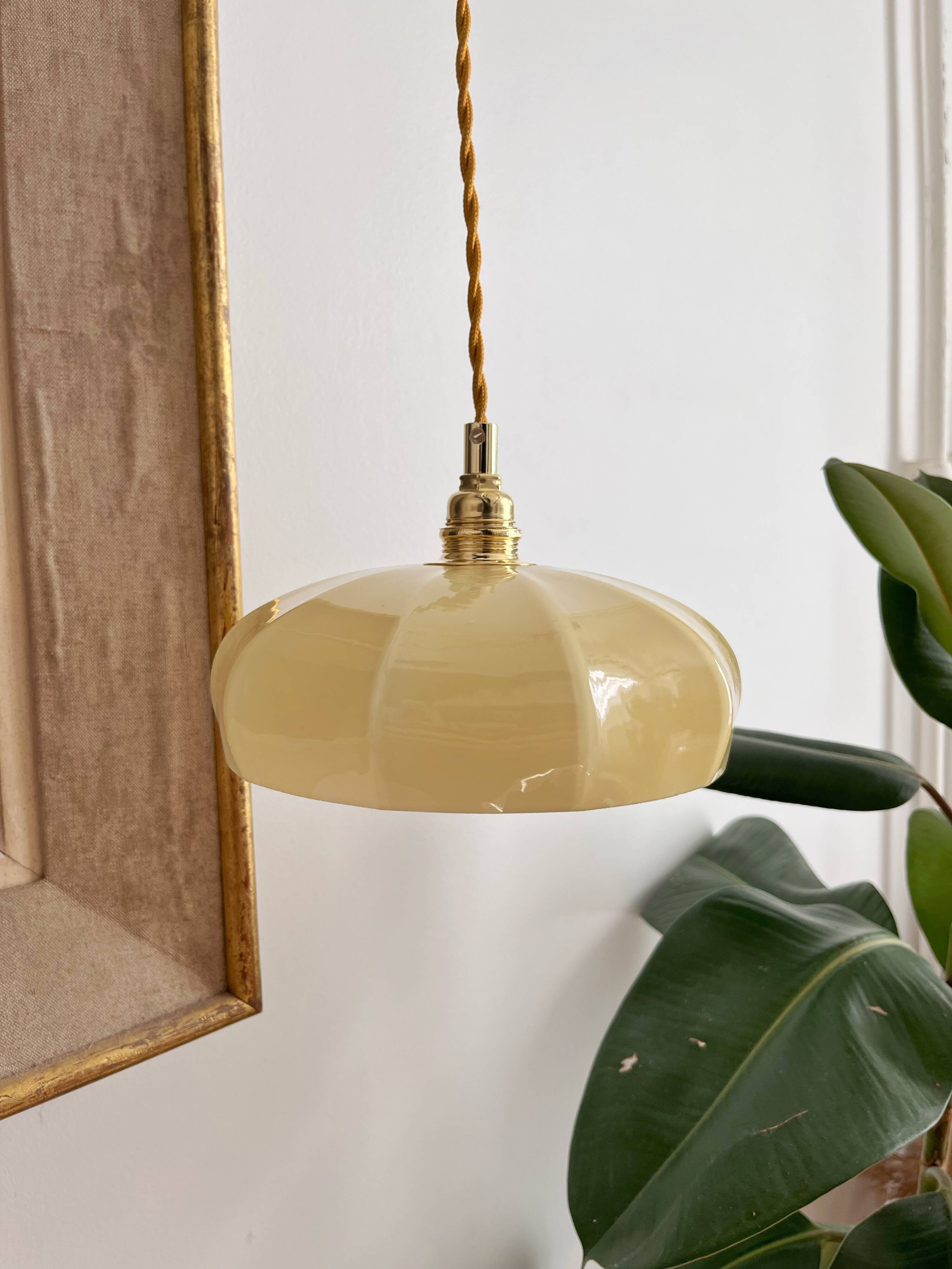 Medium size yellow opaline pendant light