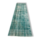 Distressed Turkish Narrow Runner 282x88 cm wool Vintage rug, Overdyed Blue