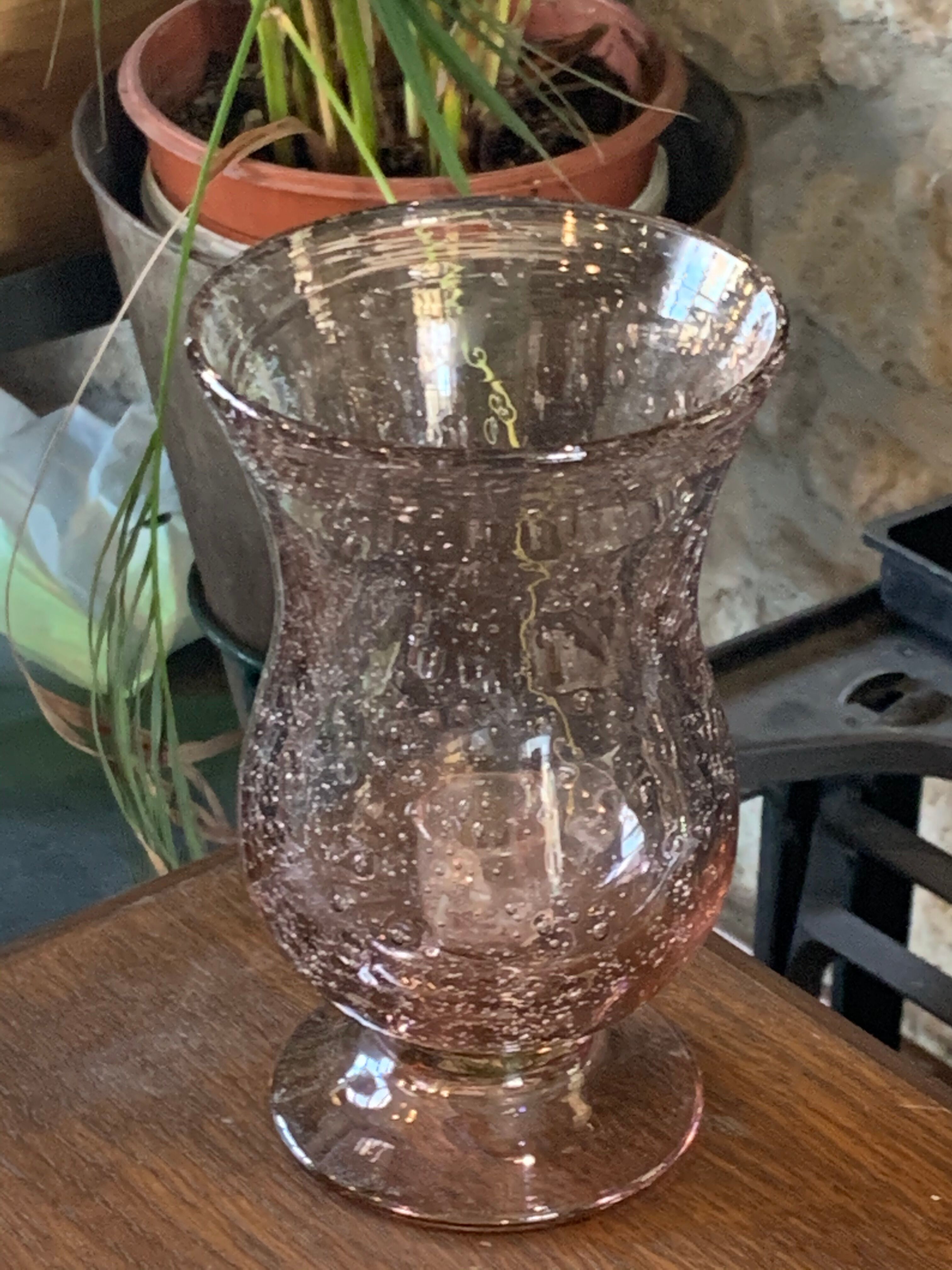 Photophore glass pink bubble parma unsigned vintage biot glassware