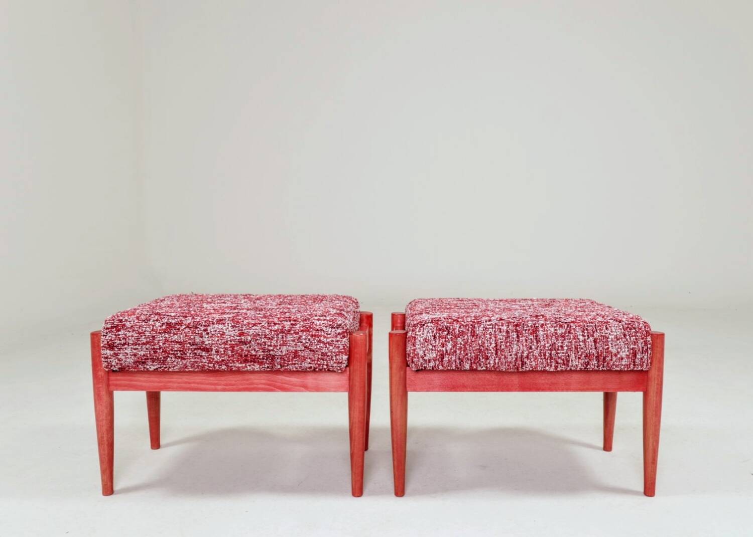 Pair of wooden stools with red crabs