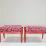 Pair of wooden stools with red crabs