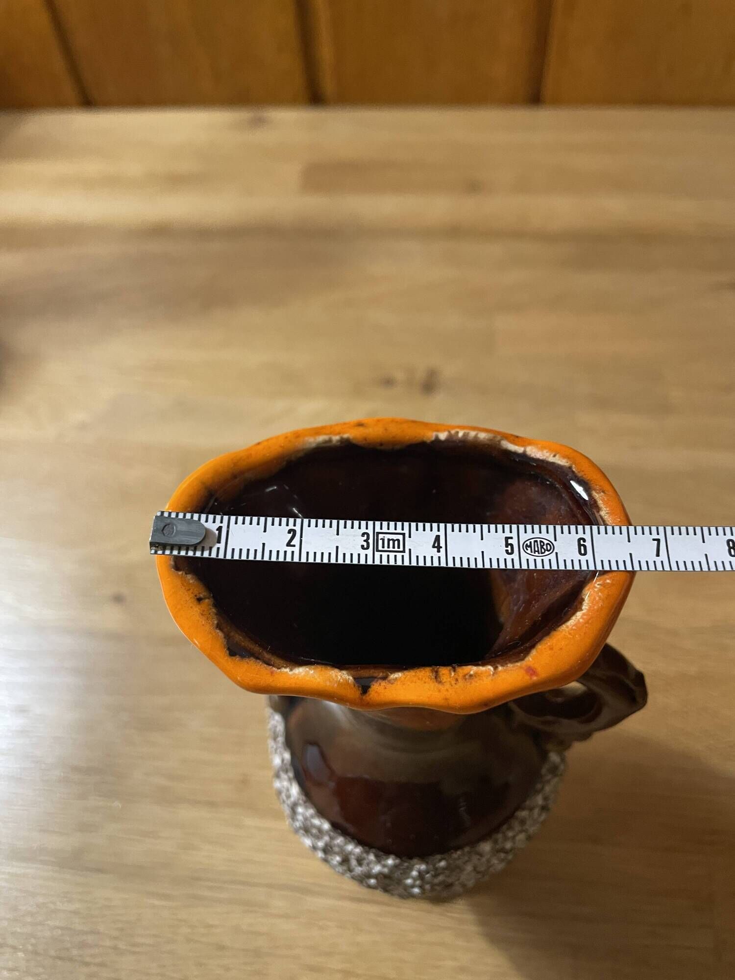 Small Vallauris ceramic vase orange brown and white 70s