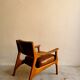 Fauteuil scandinace en cuir et noyer de Ferdinand 1960