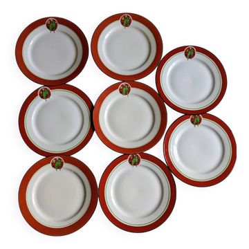 Assiettes à dessert Art Deco Henri Delcourt /Boulogne sur Mer/perruche