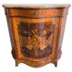 Curved support furniture in floral marquetry – Louis XV style, marble top, late 19th century.
