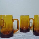 4 amber glass cups