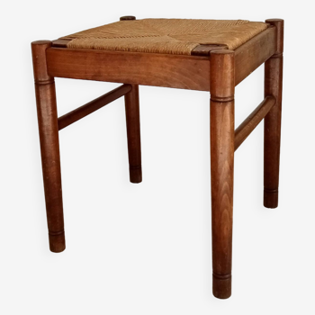 Tabouret paillé vintage en merisier années 70/80