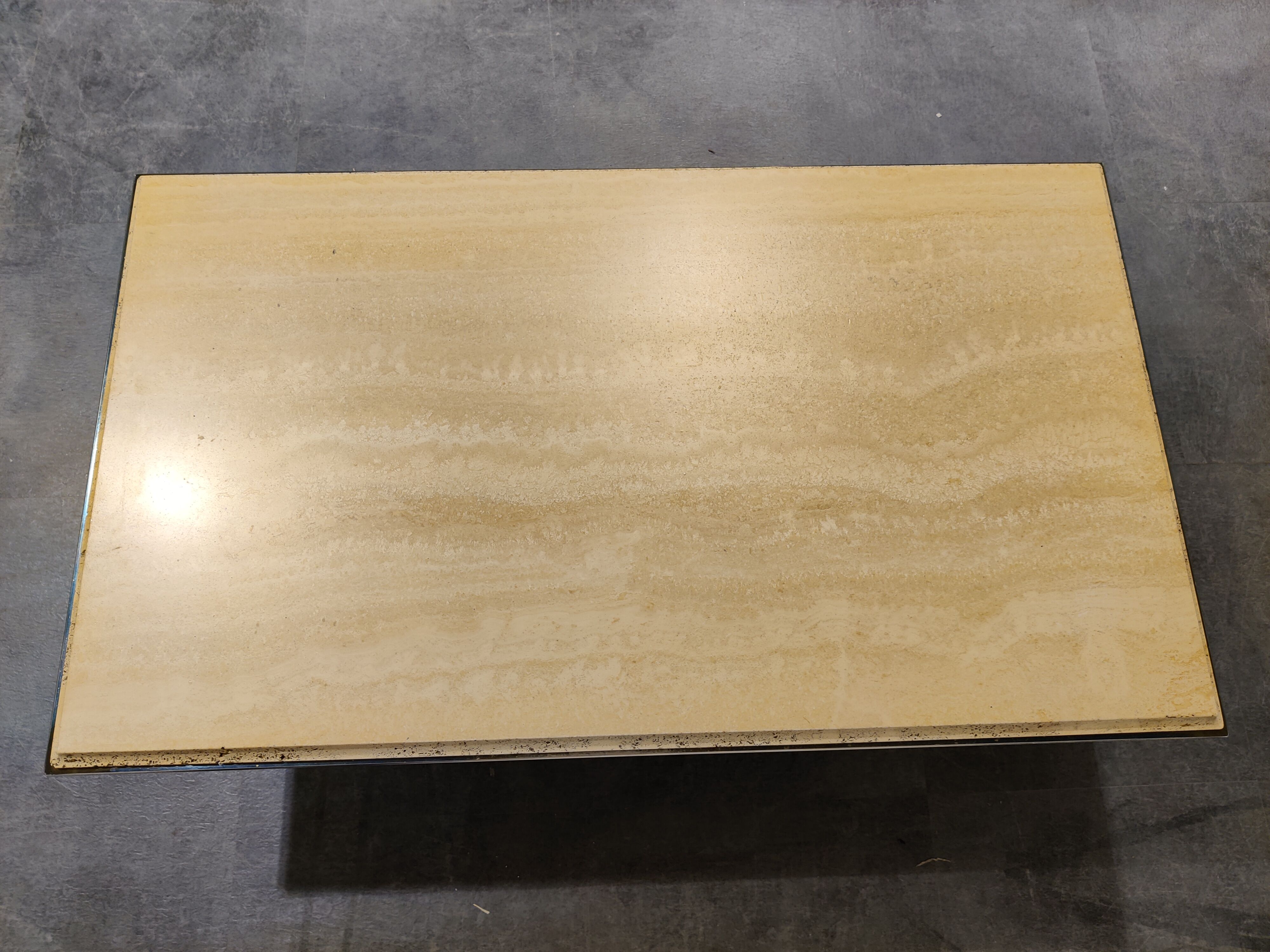 Vintage travertine and brass coffee table by Fedam, 1970s