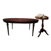 Oval Louis XVI style table with semi-circular extensions.